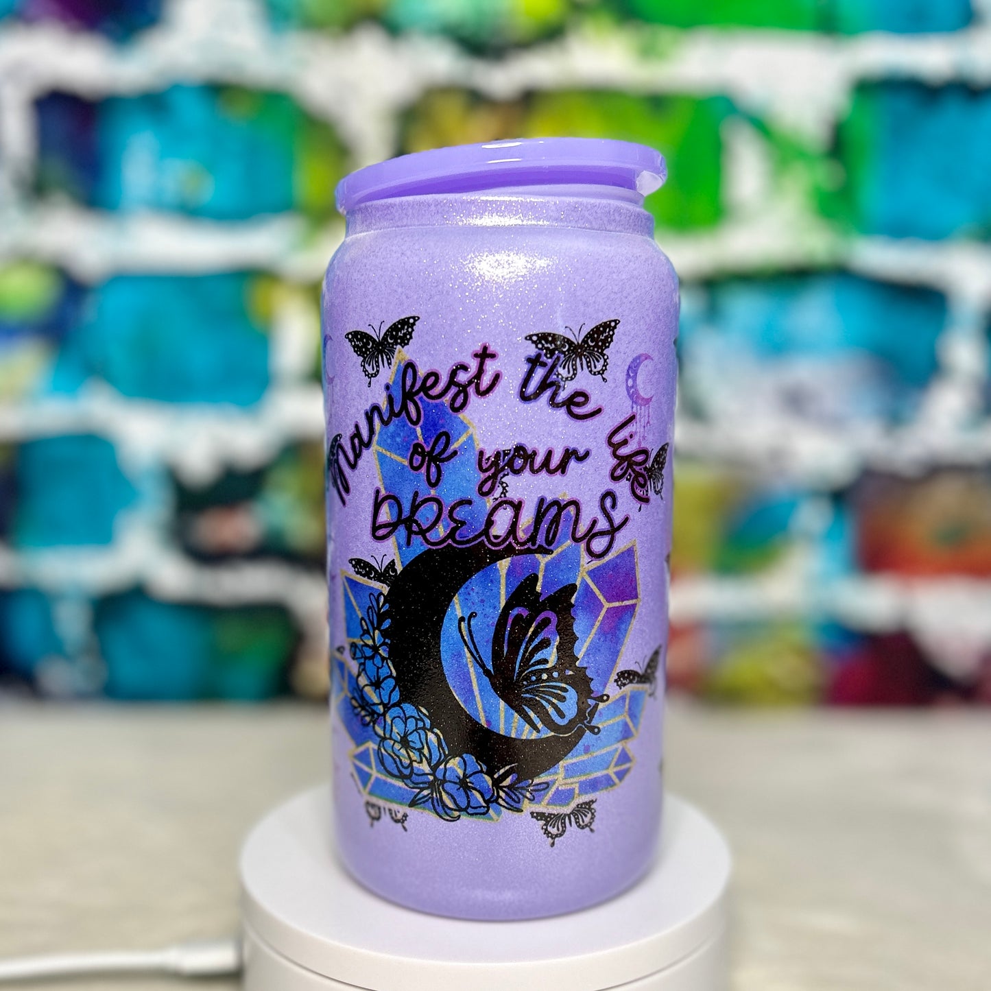 Glitter Manifest the Life of Your Dreams Glass Can