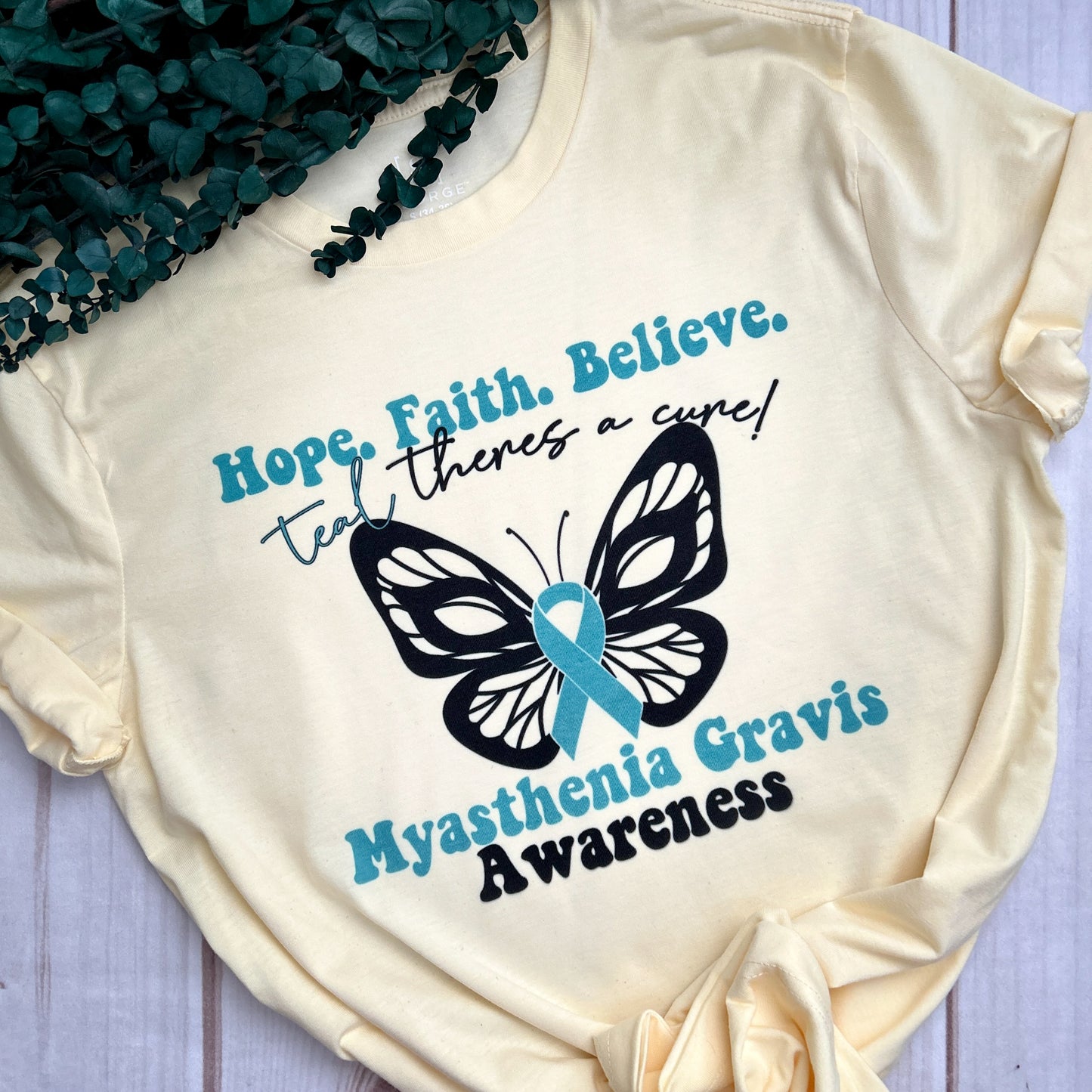 Teal there's a cure Butterfly t-shirt