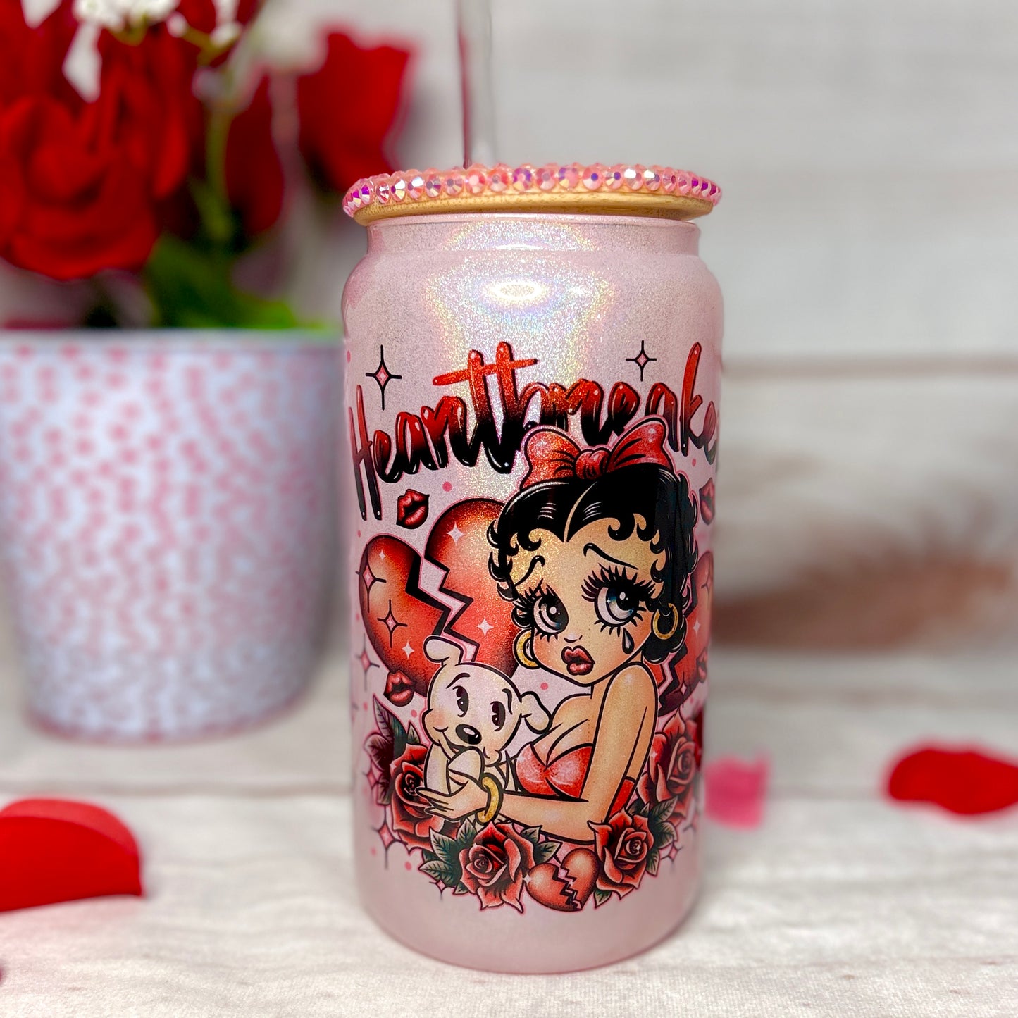 Betty Heartbreaker Glass Cup Rhinestone lid